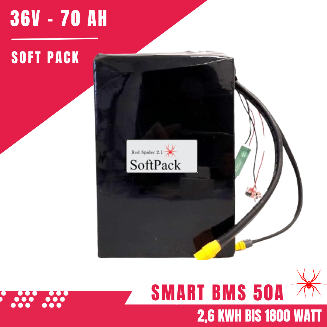 Red Spider 2.1 - Batteria SoftPack Li-Ion 36V 70Ah Smart BMS 50A 2,6 KWh bis 1800 Watt